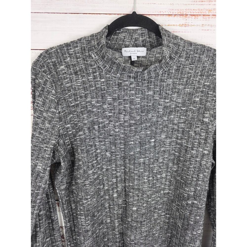 Michael Stars Mock Neck Long Sleeve Top XL Womens Grey White Pullover Soft - Picture 3 of 5